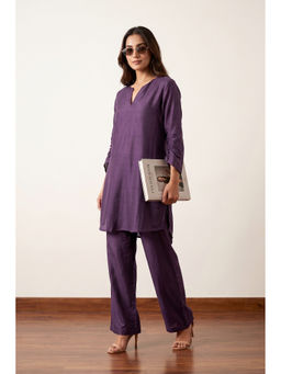Jisora - Women's Purple Solid Russian Silk Co-Ord Set