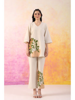 Jisora - Women's Off-White Printed Cotton Co-Ord Set