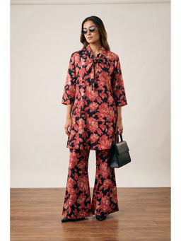 Jisora - Women's Black Printed Russian Silk Co-Ord Set