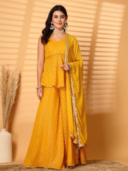 Clora Creation - Georgette Foil Printed Top with Palazzo and Dupatta