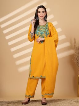 Clora Creation - Mustard Embroidered Kurta Pant With Dupatta