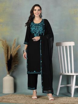 Clora Creation - Black Embroidered Rayon Kurta Pant with Dupatta