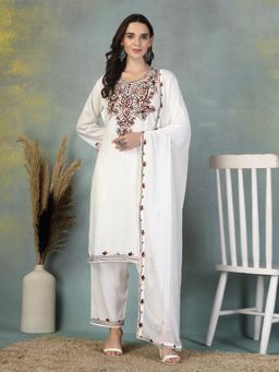 Clora Creation - Cream Embroidered Rayon Kurta Pant with Dupatta