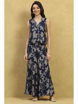 Rangriti - Women Indigo Blue Viscose Blend Embroidered Co-Ord Set
