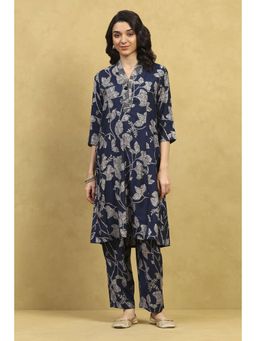 Rangriti - Women Navy Blue Viscose Blend Straight Co-Ord Set
