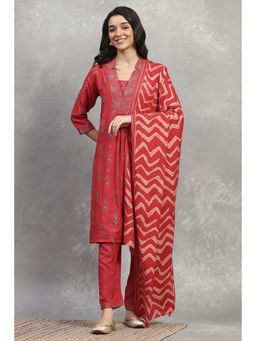 Rangriti - Women Red Viscose Straight Kurta Pant with Dupatta