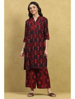 Rangriti - Women Red Viscose Blend Printed Gathered Kurta and Palazzo