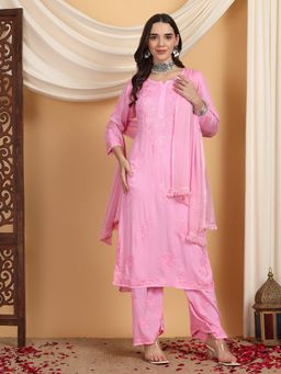 Poshak Chikan Studio - Women's Lucknowi Chikankari Modal Kurta Palazzo with Dupatta