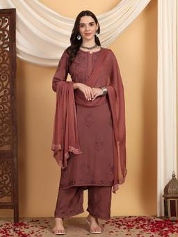 Poshak Chikan Studio - Women's Lucknowi Chikankari Modal Kurta Palazzo with Dupatta