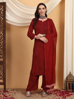 Poshak Chikan Studio - Women's Lucknowi Chikankari Modal Kurta Palazzo with Dupatta