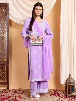 Poshak Chikan Studio - Women's Lucknowi Chikankari Rayon Kurta Pant with Dupatta