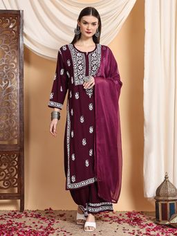 Poshak Chikan Studio - Women's Lucknowi Chikankari Rayon Kurta Pant with Dupatta