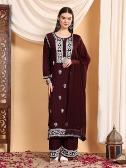 Poshak Chikan Studio - Women's Lucknowi Chikankari Modal Kurta Palazzo with Dupatta