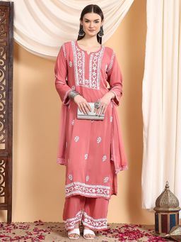 Poshak Chikan Studio - Women's Lucknowi Chikankari Modal Kurta Palazzo with Dupatta