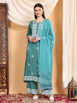 Poshak Chikan Studio - Women's Lucknowi Chikankari Modal Kurta Palazzo with Dupatta