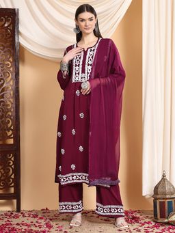 Poshak Chikan Studio - Women's Lucknowi Chikankari Modal Kurta Palazzo with Dupatta