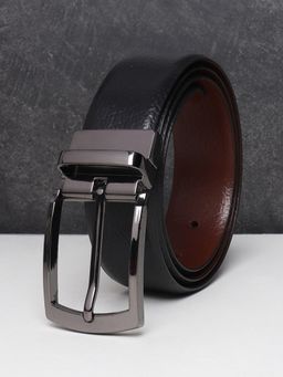 Teakwood - Men Black And Brown Textured Reversible Leather Belt