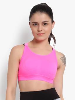 BRACHY - Pink Solid Non-Wired Lightly Padded Sports Bra