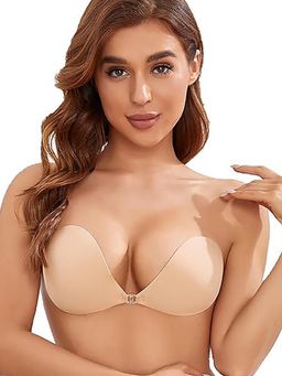 BRACHY - Beige Solid Silicon Non-Wired Lightly Padded Bandeau Bra