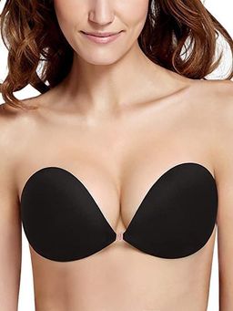 BRACHY - Black Solid Silicon Non-Wired Lightly Padded Bandeau Bra
