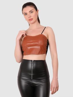 BRACHY - Women Pu Leather Crop Top Solid Bralette