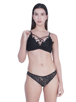 BRACHY - Women Black Lace Bra with Panty (Set of 2)