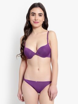 BRACHY - Women Purple Front Closure Push-Up Bra with Panty (Set of 2)