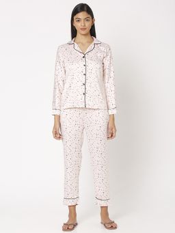 Smarty Pants - Women Silk Satin Pink Criss Cross Print Night Suit (Set of 2)