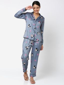 Smarty Pants - Women Silk Satin Minnie Mouse Print Night Suit (Set of 2)