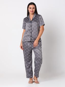 Smarty Pants - Women Silk Satin Dog Print Night Suit (Set of 2)