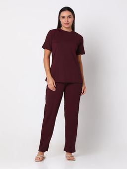 Smarty Pants - Women Cotton Wine Round Neck Night Suit (Set of 2)