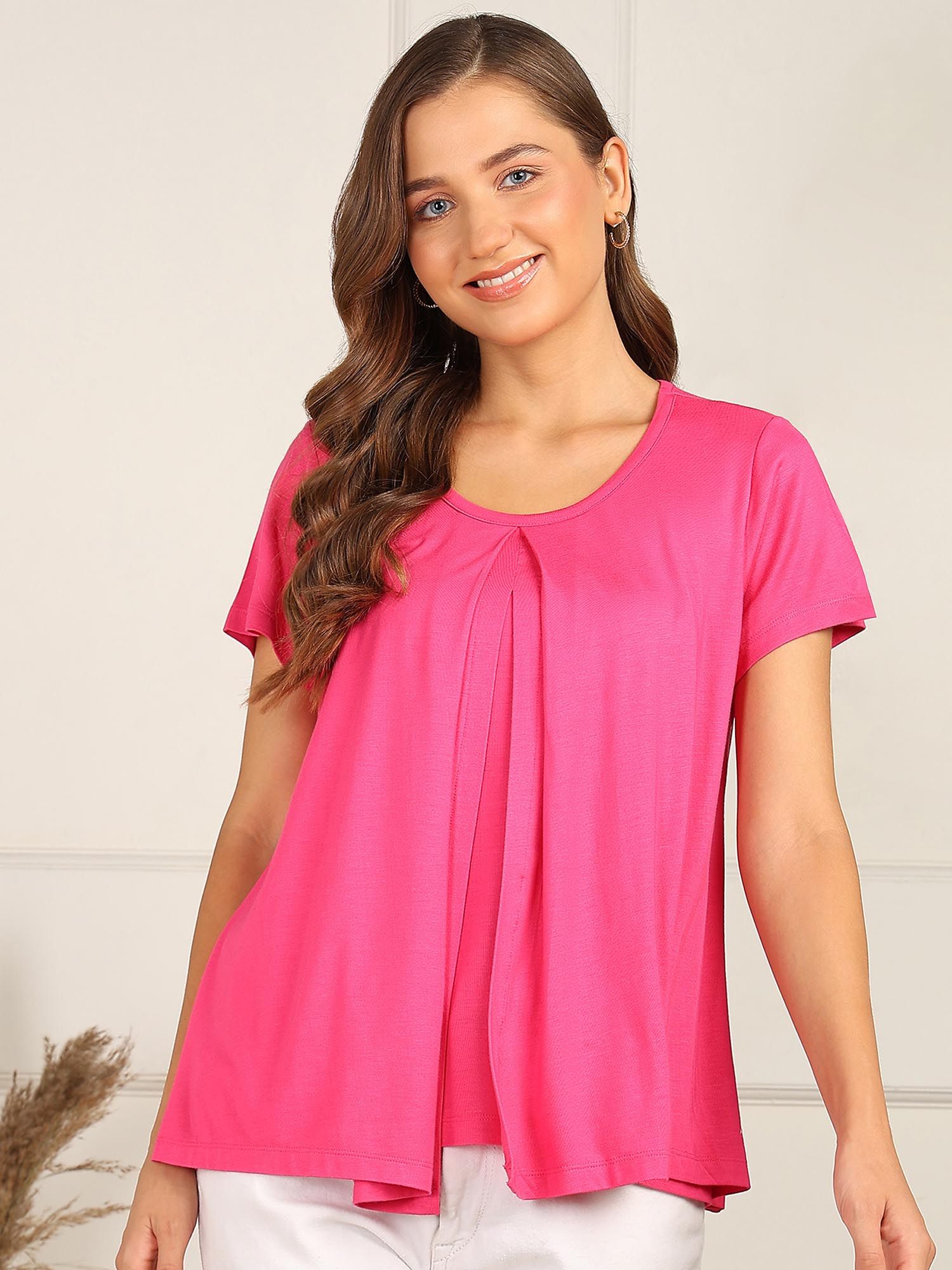 Women Half Sleeves Viscose Maternity Zipless Nursing Top-image-31