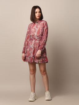 ONLY - Women Paisley Printed Casual Red Shirt Dress