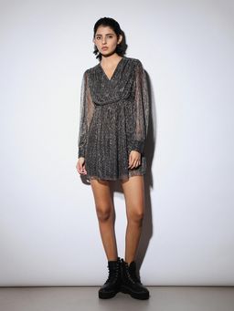 ONLY - Women Self Design Fit and Flare Party Black Dress