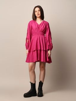 ONLY - Women Self Design Casual Pink Fit and Flare Dress