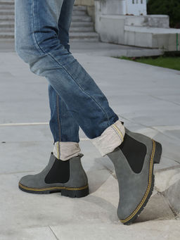 Carlton London - Stylish Grey Color Party Wear Slip On Chelsea Boots