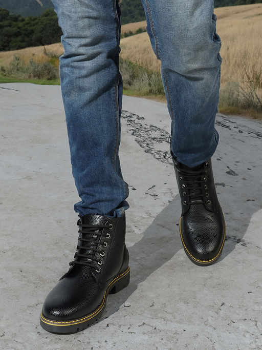 Denim Mens Fashion Walking Boots Carlton London Stylish Black