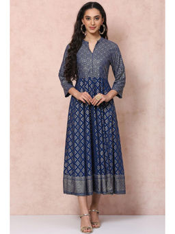 Rangriti - Navy Blue Viscose Rayon Kalidar Dress