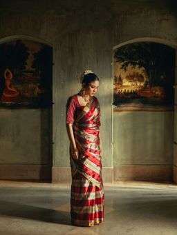 Huts and Looms - Multicolour Striped Handloom Tissue Saree