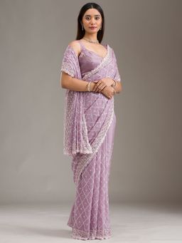 Koskii - Women Sequins Tissue Saree With Unstitched Blouse