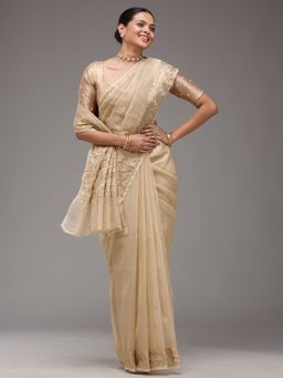 Koskii - Women Threadwork Tissue Saree With Unstitched Blouse