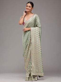 Koskii - Green Embellished Art Silk Saree with Unstitched Blouse