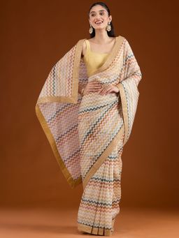 Koskii - Women Sequins Organza Saree With Unstitched Blouse