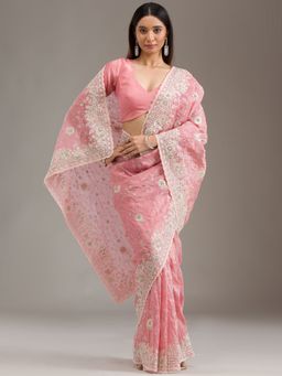 Koskii - Women Sequins Organza Saree With Unstitched Blouse