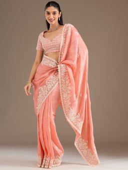 Koskii - Women Sequins Tissue Saree With Unstitched Blouse