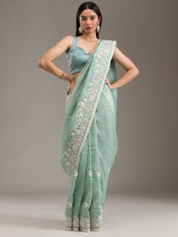 Koskii - Women Sequins Tissue Saree With Unstitched Blouse