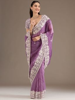 Koskii - Women Sequins Tissue Saree With Unstitched Blouse