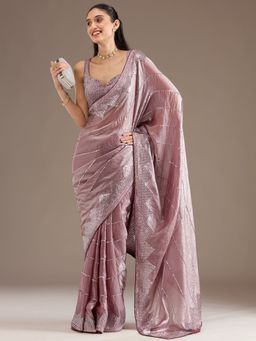 Koskii - Mauve Embellished Tissue Saree with Unstitched Blouse