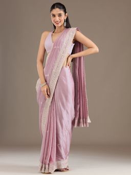 Koskii - Women Zariwork (Silver) Tissue Saree With Unstitched Blouse