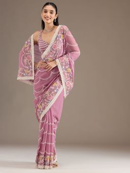 Koskii - Purple Embellished Tissue Saree with Unstitched Blouse